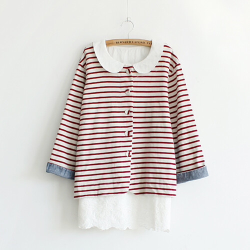 森林系学院风 可爱娃娃款条纹两件套连衣裙