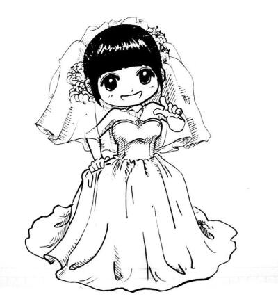 可爱的婚纱手绘。齐刘海的妹纸就是萌呀。【阿团丸子】