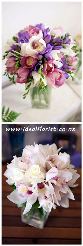 粉白紫 新娘手捧花 兰花与苍兰的组合搭配 伴娘是玫瑰和兰花的搭配