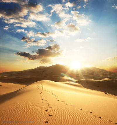 户外运动-沙漠上的脚印生活百科图片素材