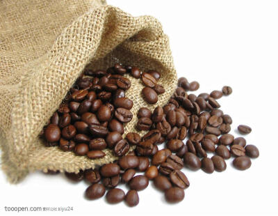 品味咖啡-麻袋中散出的咖啡豆生活百科图片素材