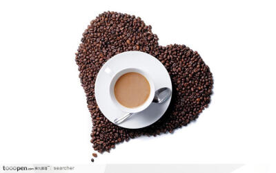 咖啡杯和咖啡豆拼成的心形生活百科图片素材