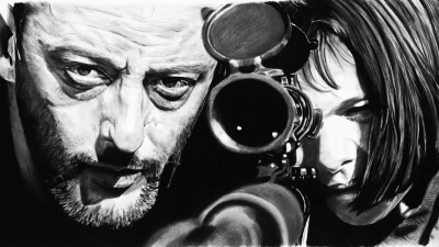 这个杀手不太冷,不太冷……women guns Natalie Portman men Leon The Professional Jean Reno grayscale / 1920x1080 Wallpaper