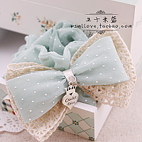 五十米蓝 出口日韩原单大蝴蝶结发圈大发圈头花蕾丝清新发饰雪纺