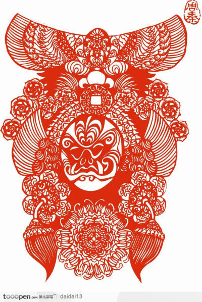张牙舞爪的京剧的脸谱剪纸中华传统图片素材