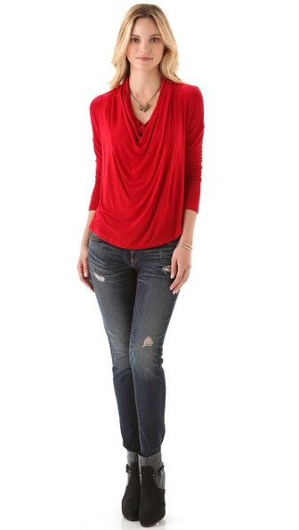 Splendid Drapey Lux Jersey Cowl Neck Tee