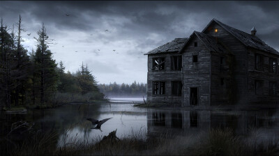 houses gothic Lake forest / 1920x1080 Wallpaper