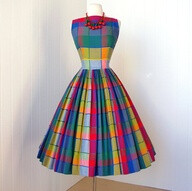 Bright madras plaid day dress #1950s. Love the colors.