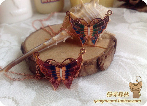 ~化茧成蝶~彩绘纯铜蝴蝶锁骨链~双色入~孤品~