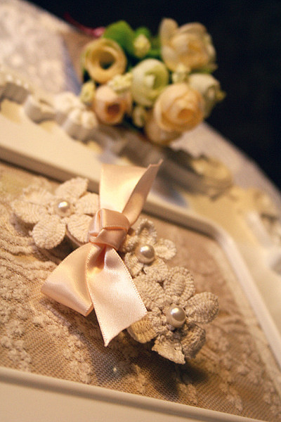 淡雅雏菊小珍珠蝴蝶结发夹-