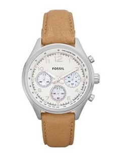 FOSSIL 卡其色时尚三眼女表手表