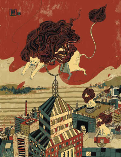 来自中国香港的插画家Victo Ngai，原名Ngai Chuen Ching。其作品色彩与线条的应用极具个人风格，画面内容非常虚幻，就像是梦中的世界，是那样的扭曲，夸张与不可思议……