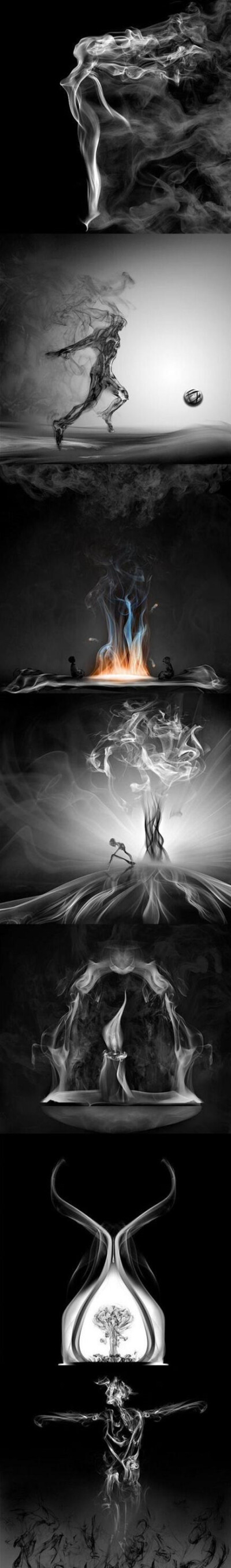 艺术家 Mehmet Ozgur 的烟雾艺术作品，令人难以置信。通过起先拍摄下大量的烟雾照片，然后在通过后期的处理，就变成了这些魔幻的作品