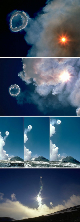 冰岛埃亚菲亚德拉火山喷发时，从火山口突然喷出一个烟圈，被美国地质学家捕捉到了这一神奇现象