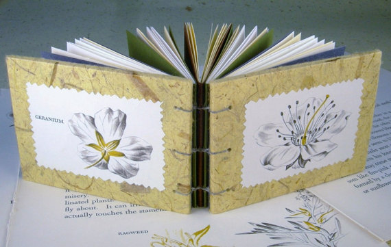 Mini Flower Garden Book Coptic-Bound with vintage1960&#39;s sketches