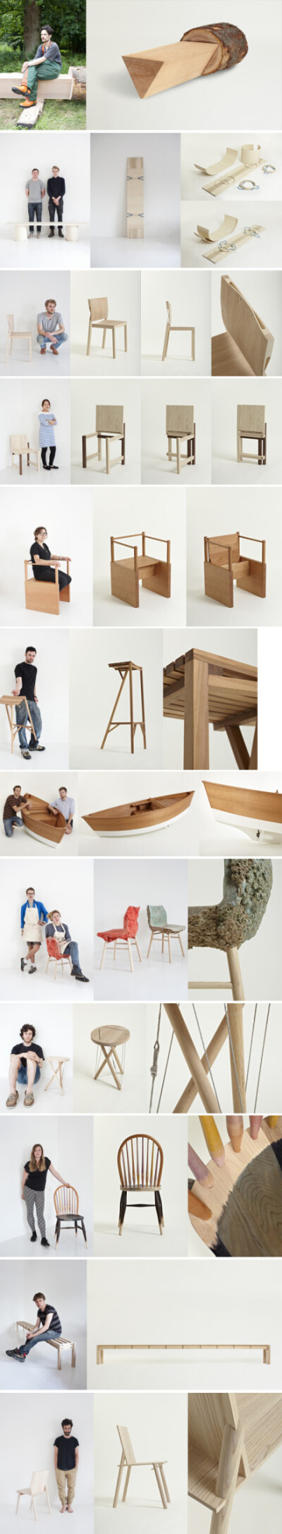 伦敦皇家艺术学院（RCA）家具专业学生的作品，在伦敦设计节上以&quot;Out of the Woods: Adventure of 12 hardwood chairs&quot;为题展出中，这是学院和美国阔叶木协会合作的项目，学生被要求使用北美硬木设计一款实…