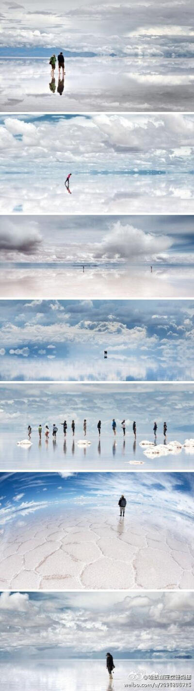 【天空之镜】谁不需要这样一个映照灵魂的地方？ 这里是乌尤尼盐沼（Salar de Uyuni），位于玻利维亚西南部的乌尤尼小镇附近，表面覆盖浅水的时候成为天空之镜。pictures via Caters News Agency