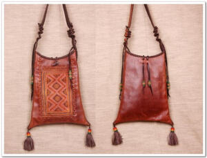 全手工绣片头层牛皮包