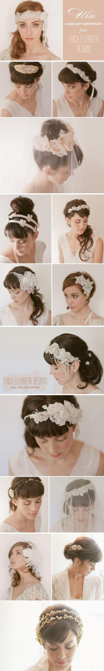 来自erica-elizabeth系列新娘头饰，蕾丝白纱，镶钻头箍，各种优雅，各种温柔的美~~