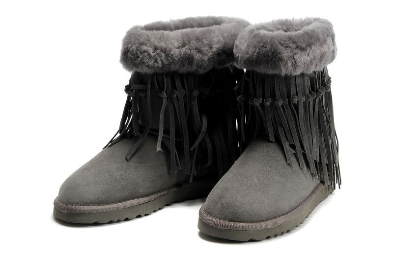 优雅流苏 UGG雪地靴正品2012新款皮毛一体女靴中筒靴ugg5835灰色