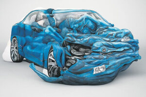 Astonishing Painted Bodies Form a Mangled Car