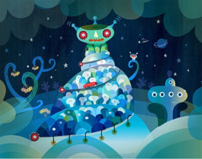 Hsinping Pan的作品有着脆生生的颜色,非常之跳跃.想象力跟色采都很出色,童趣十足的画面感.