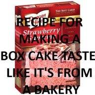 Step 1: Look at the directions on the cake mix, Step 2: Add one more egg (or add 2 if you want it to be very rich), Step 3: Use melted butter instead of oil and double the amount, Step 4: Instead of water, use milk. Step 5: Mix well and bake for the time recommended on the box.