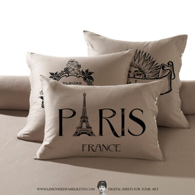 Paris and France eiffel burlap romantic large words original download gift tag label print fabric transfer napkins pillow Sheet n.782