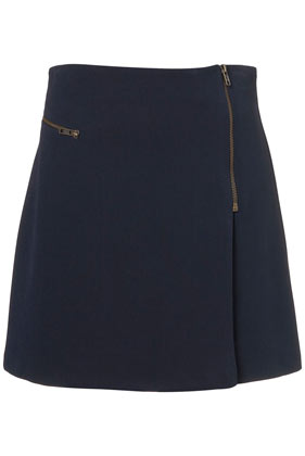 Navy Zip Wrap A-Line Skirt