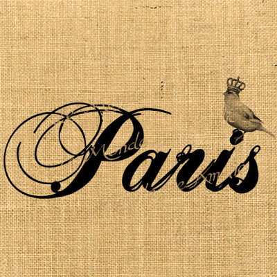 Paris and Bird france royal crown burlap large words original download gift tag label print fabric transfer napkins pillow Sheet n.224