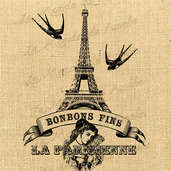 La Parisienne tour eiffel vintage romantic paris france europe print gift tag label napkins burlap pillow large image Sheet n.744