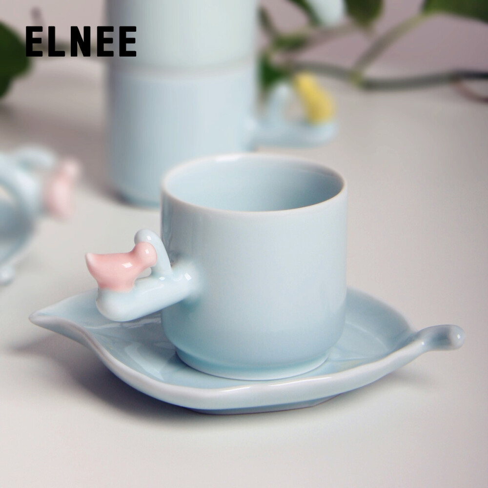 ELNEE森林物语小青鸟手工制作咖啡杯碟陶瓷套装 日用生活创意礼物