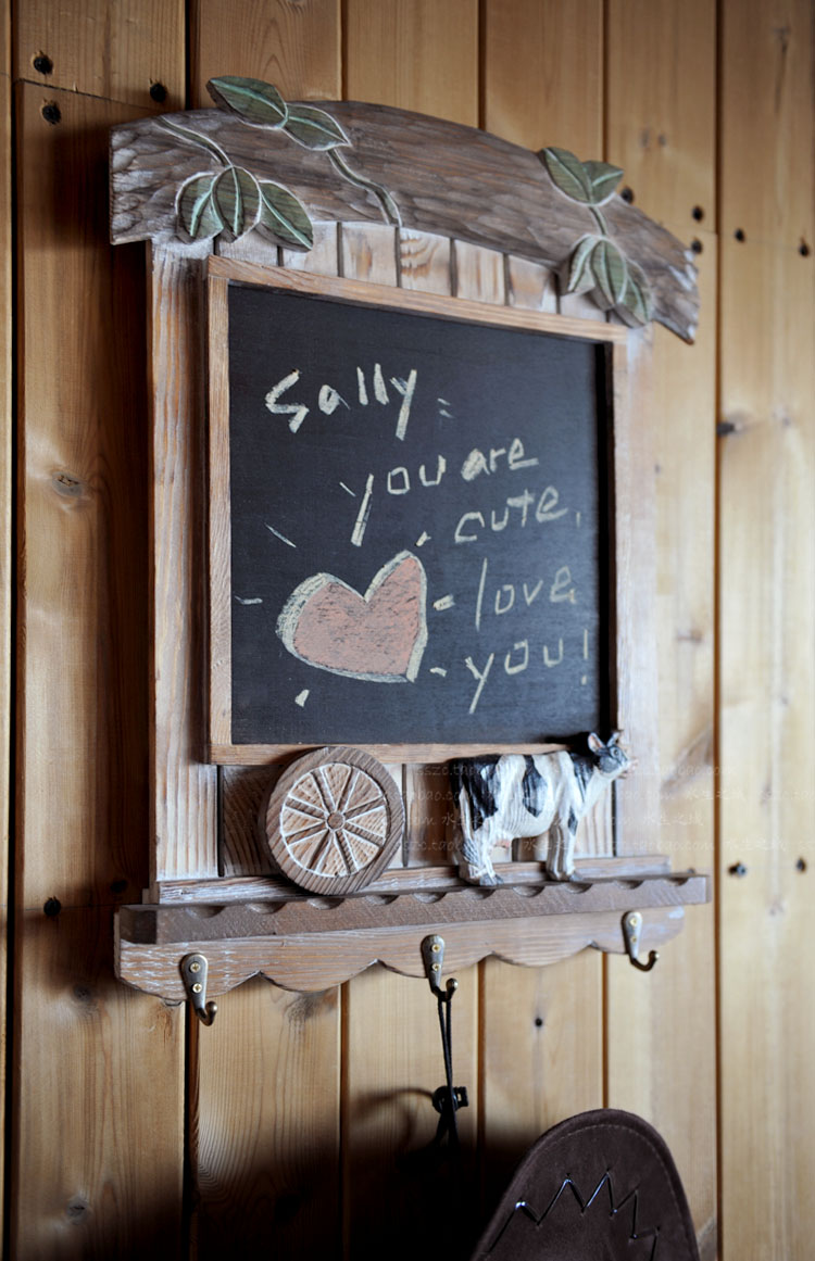 乡村田园风 手工雕刻 做旧实木黑板