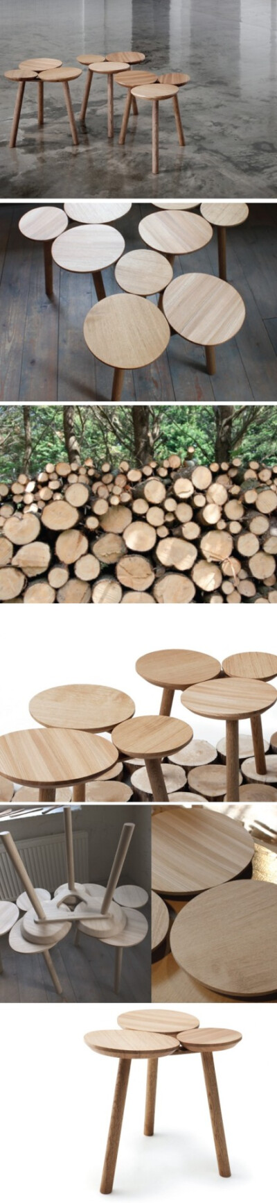 Nao Tamura设计的一张凳子“july stool”，形式源于一束原木堆在一起的样子