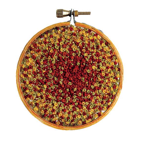 Autumn Leaf Inspired Embroidery Hoop Art - French Knots and Beading (wall decor / ornament)