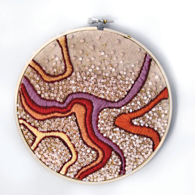 Multicolored Organic Forms Embroidery Hoop Art - French Knots and Beads