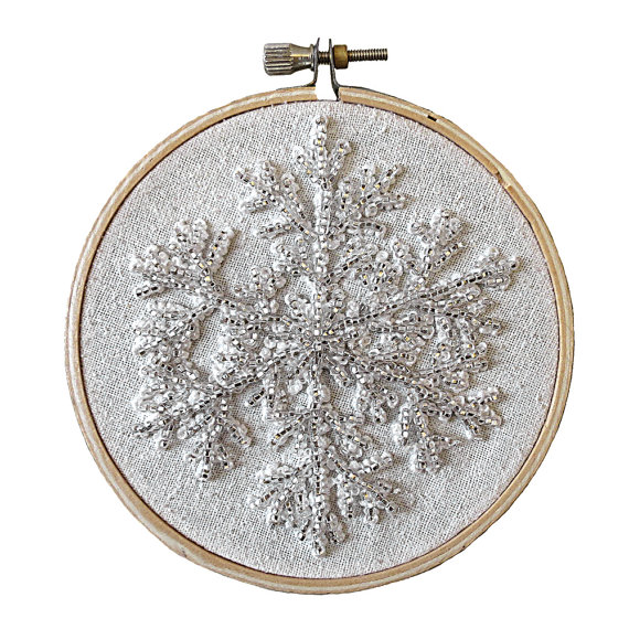Sparkling Snowflake Embroidery Hoop - Christmas Ornament/Decor- Winter