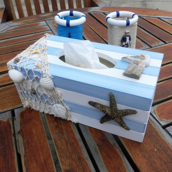 【地中海家居装饰小物】纯手工实木de地中海风格纸巾盒