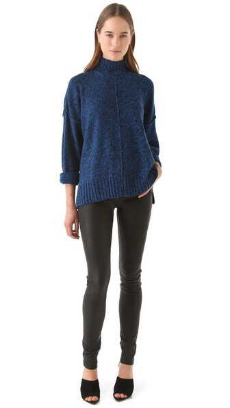 T by Alexander Wang Marled Boxy Sweater with Mock Neck