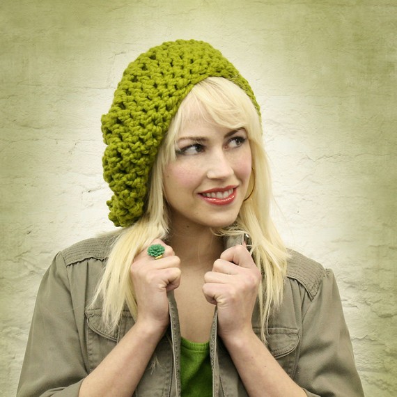 Lime Green Large Slouchy Hat - MADE TO ORDER