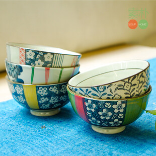 日式手绘花纹 陶瓷餐具小碗 5种纹样碗套装 精致饭碗