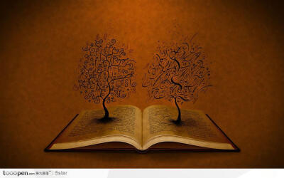 在打开的书本上长出两棵树艺术设计图片素材
