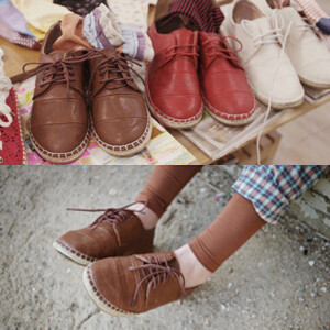 文艺复古皮质麻边百搭平跟底单鞋