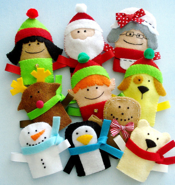 Felt Christmas Finger Puppets Sewing Pattern - PDF ePATTERN不织布手指套