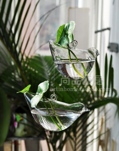 创意透明玻璃小鸟吊挂花插