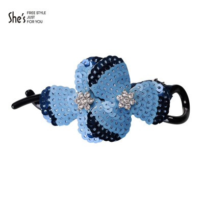 shes饰品水晶珠片三叶草花朵横夹八字夹马尾夹