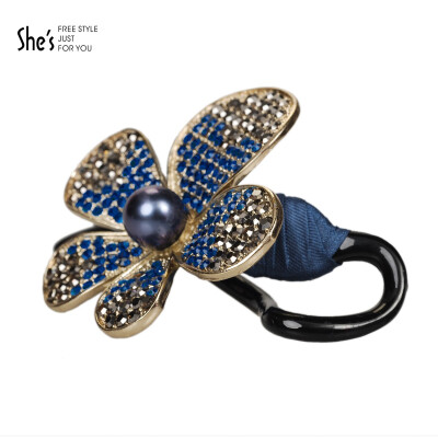 she's茜子HP满水晶花朵发饰八字夹盘发横夹顶夹