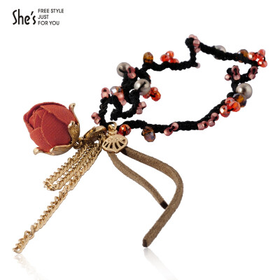惠she's茜子头饰shes发圈头花玫瑰花朵发绳可做手链