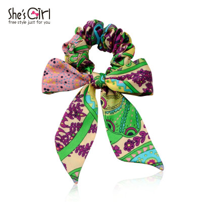 she'sgirl茜子饰品蝴蝶结异域印花发圈发绳波西米亚发带可拆