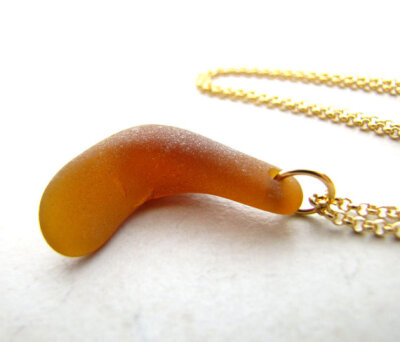 Amber Seaglass Sea Glass Necklace Genuine Boomerang Maple Seed Gold Wire Wrapped Necklace